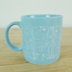 Taylor & Ng Naughty Fish Coffee Mug Blue White Animal Orgy Vintage Whimsical